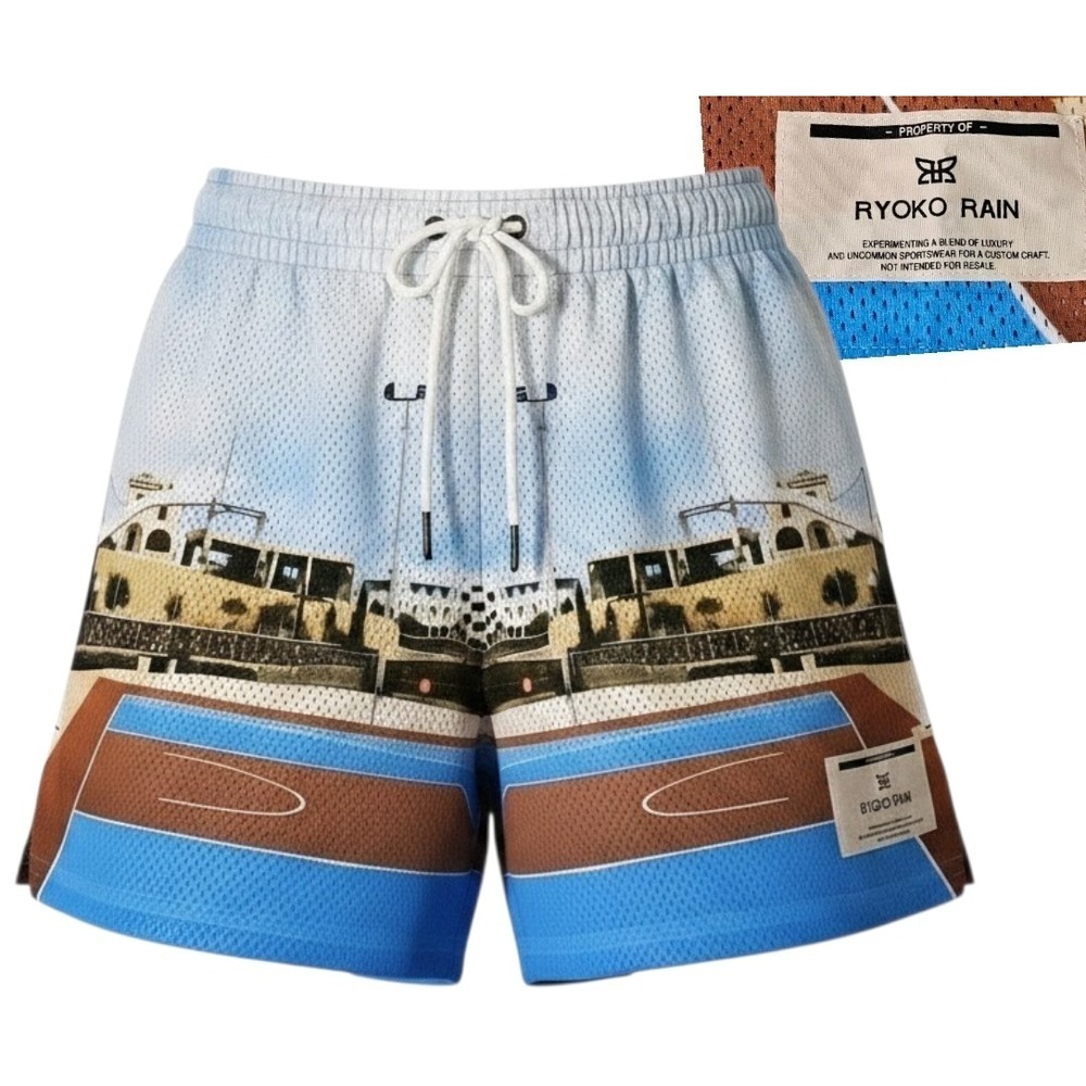 Ryoko Rain Shorts XL Blue FIRST NFC DROP Drawstring Mesh EUC Made In USA